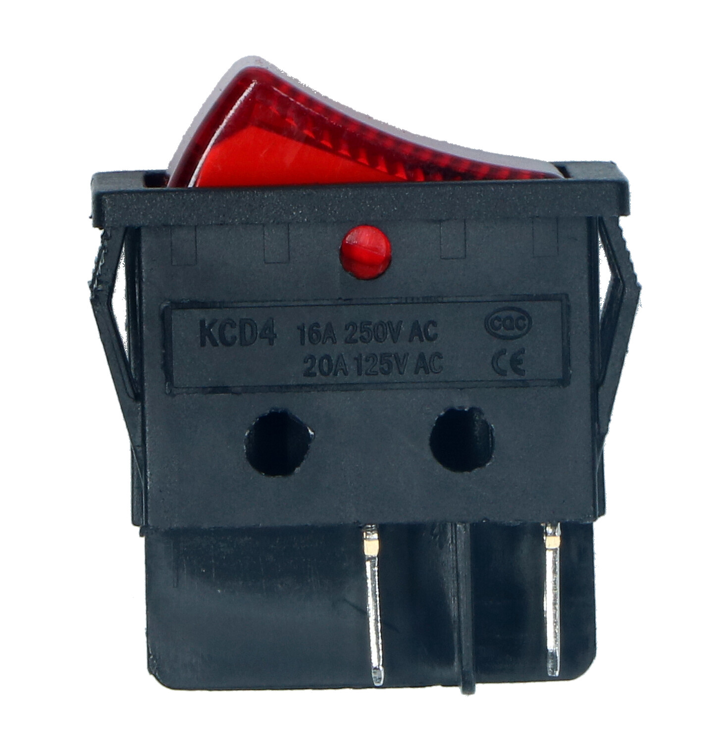 Кнопка 2 положения 2х2 контакта квадратная большая красная 16А, 250V, KCD4, Китай