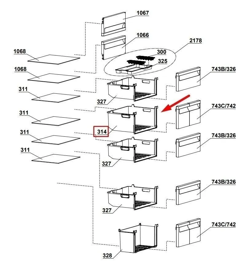 Ящик морозильной камеры средний холодильника Beko 445*360*235мм 5769670300
