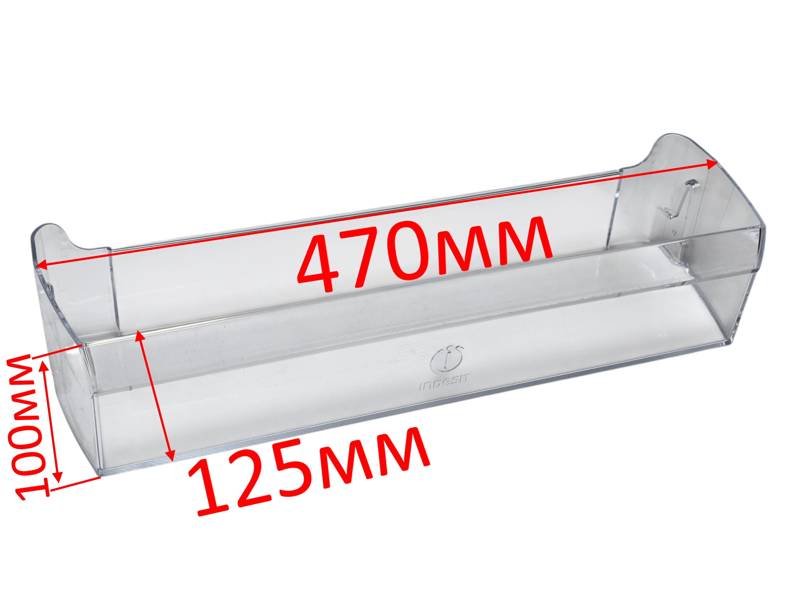 Полка балкон двери (нижняя) холодильника Indesit 469х135х100мм (прозрачная) C00525336