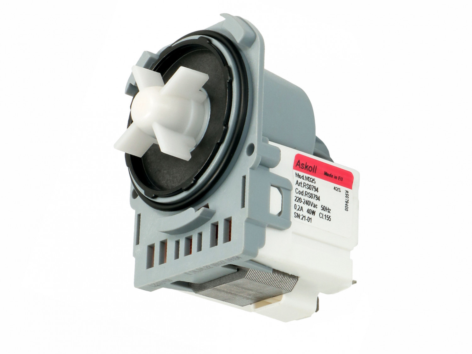 Двигатель сливного насоса (3 защелки, клеммы назад разд., 40W, Askoll M114/M325) Indesit и др.