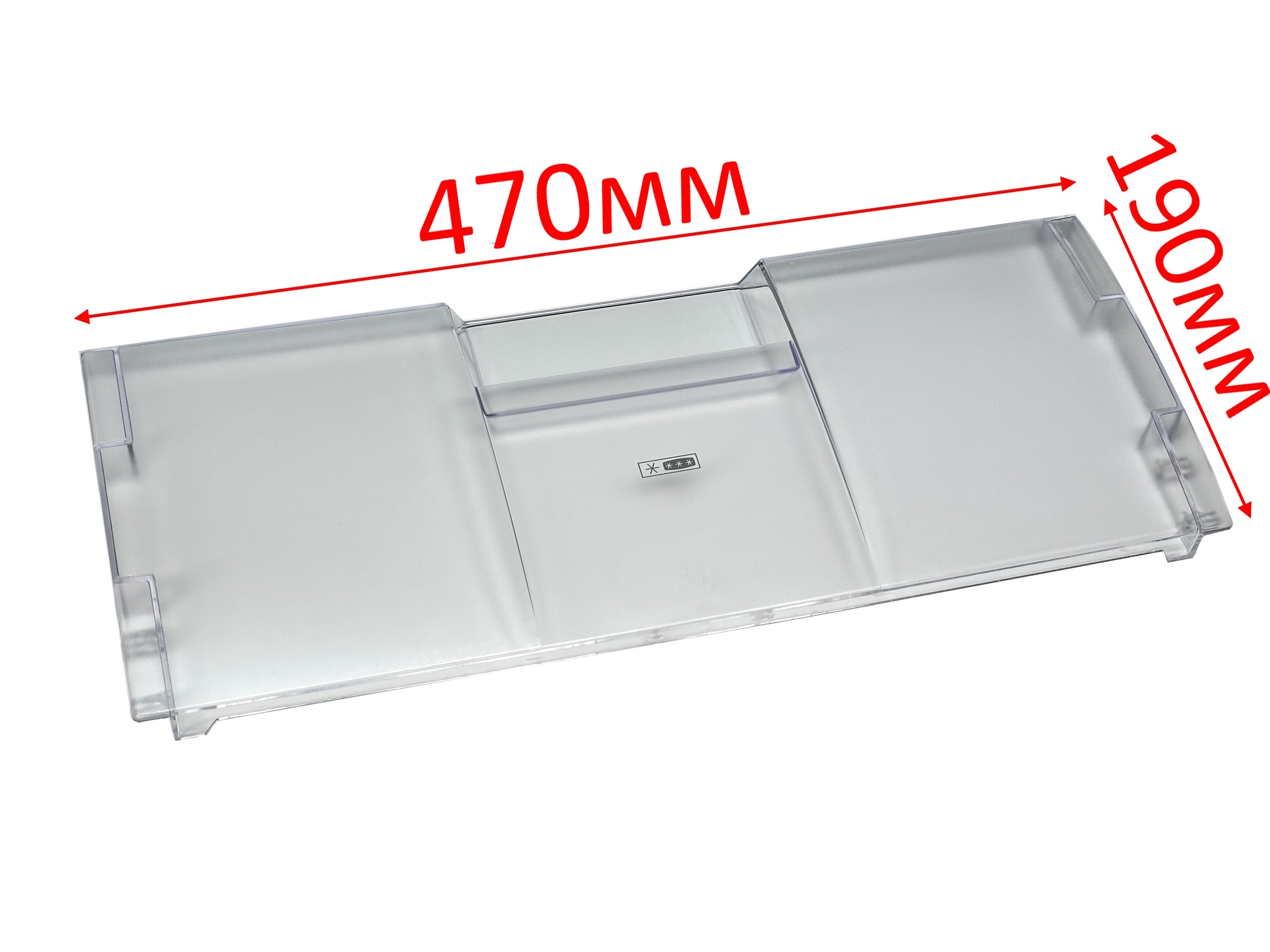 Панель (щиток) ящика морозильной камеры холодильника Beko (470х190мм, прозрач с рисунком) 4542160400