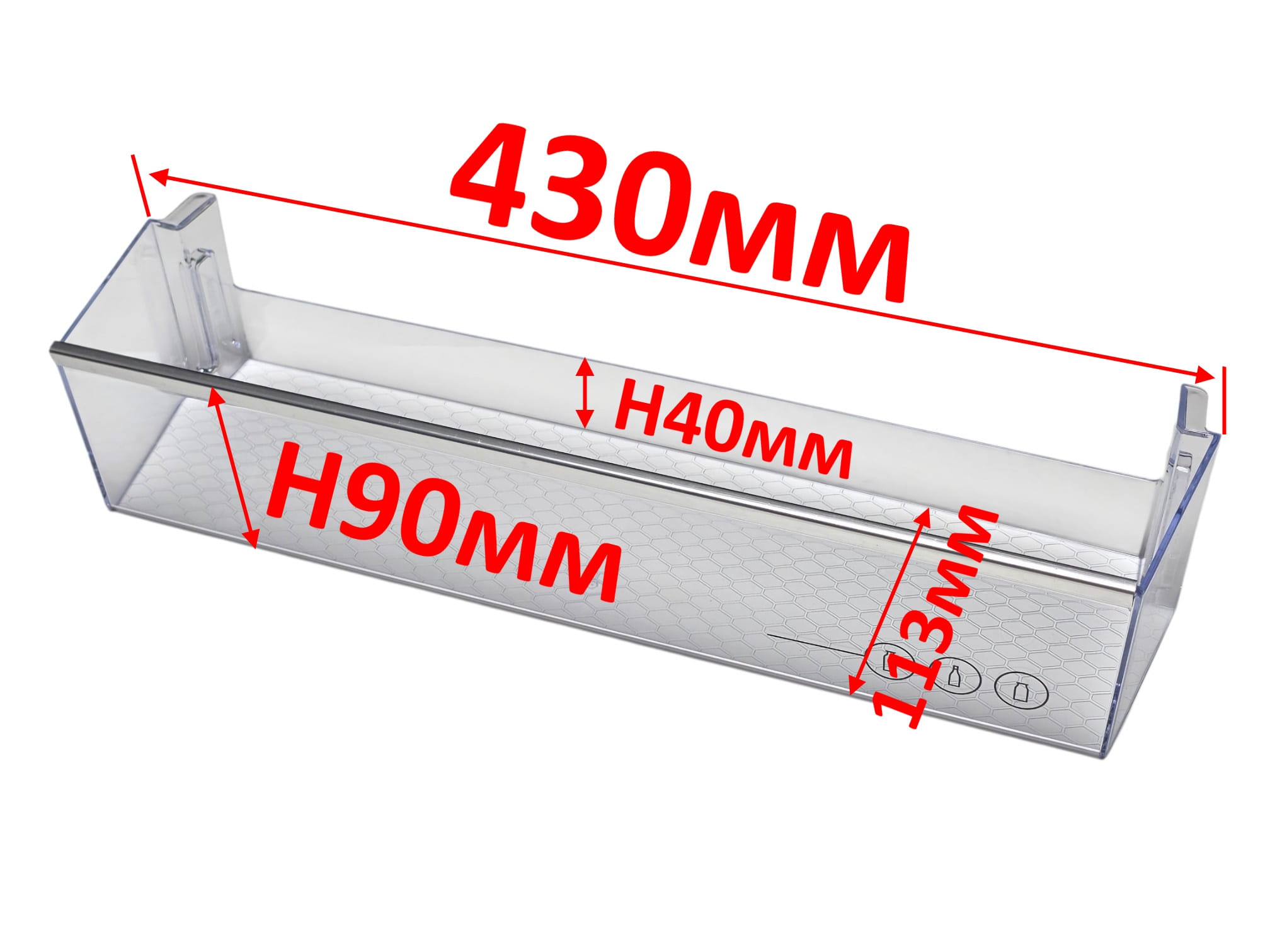 Полка балкон двери холодильника Beko 430*113*90/40мм (нижняя) 4666010300, оригинал