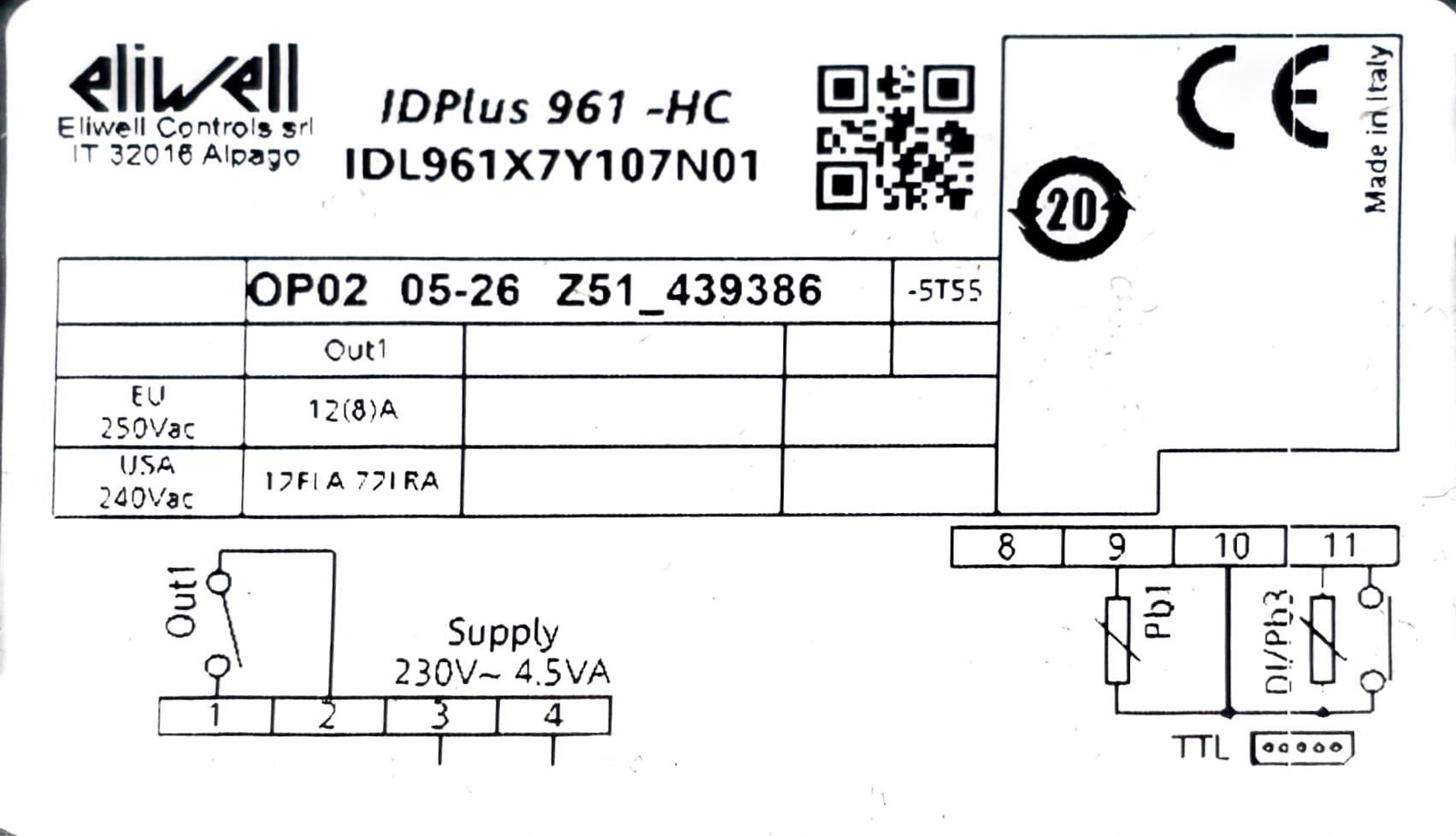 Электронный блок контроллер Eliwell ID961 Plus (1 датчик) Италия (кнопочный)