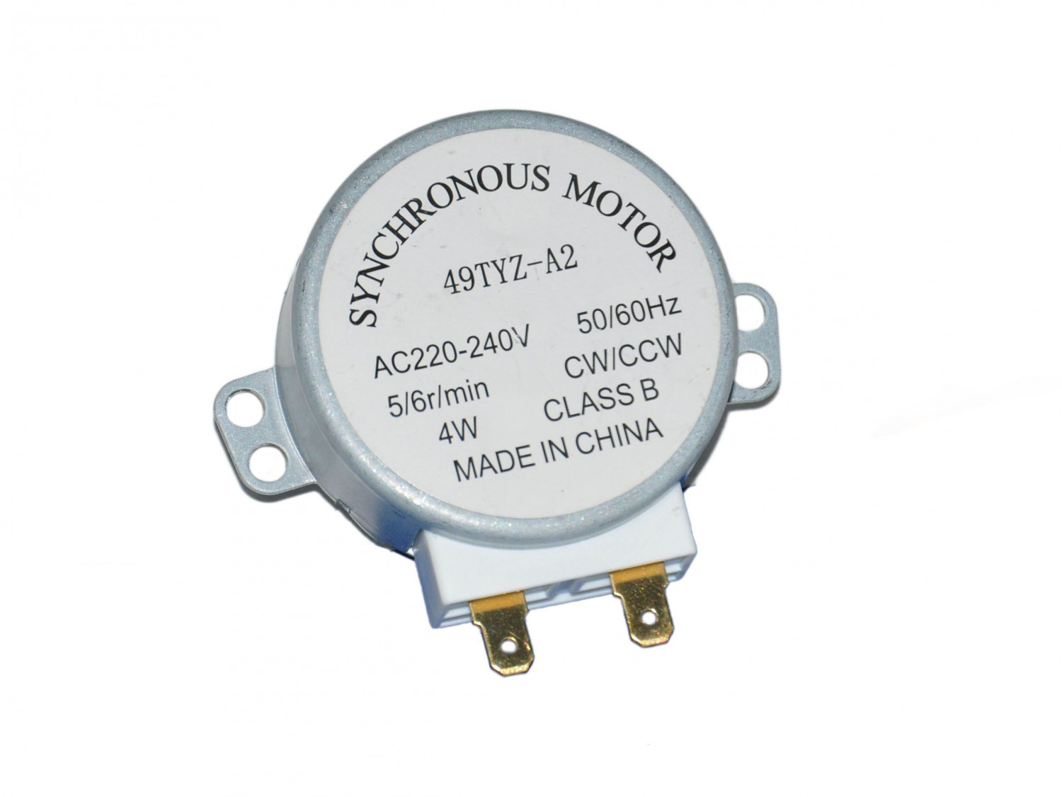 Двигатель вращения тарелки СВЧ (220V, 4W, 5/6 RPM, 49TYZ-A2, шток-17мм, пластик)
