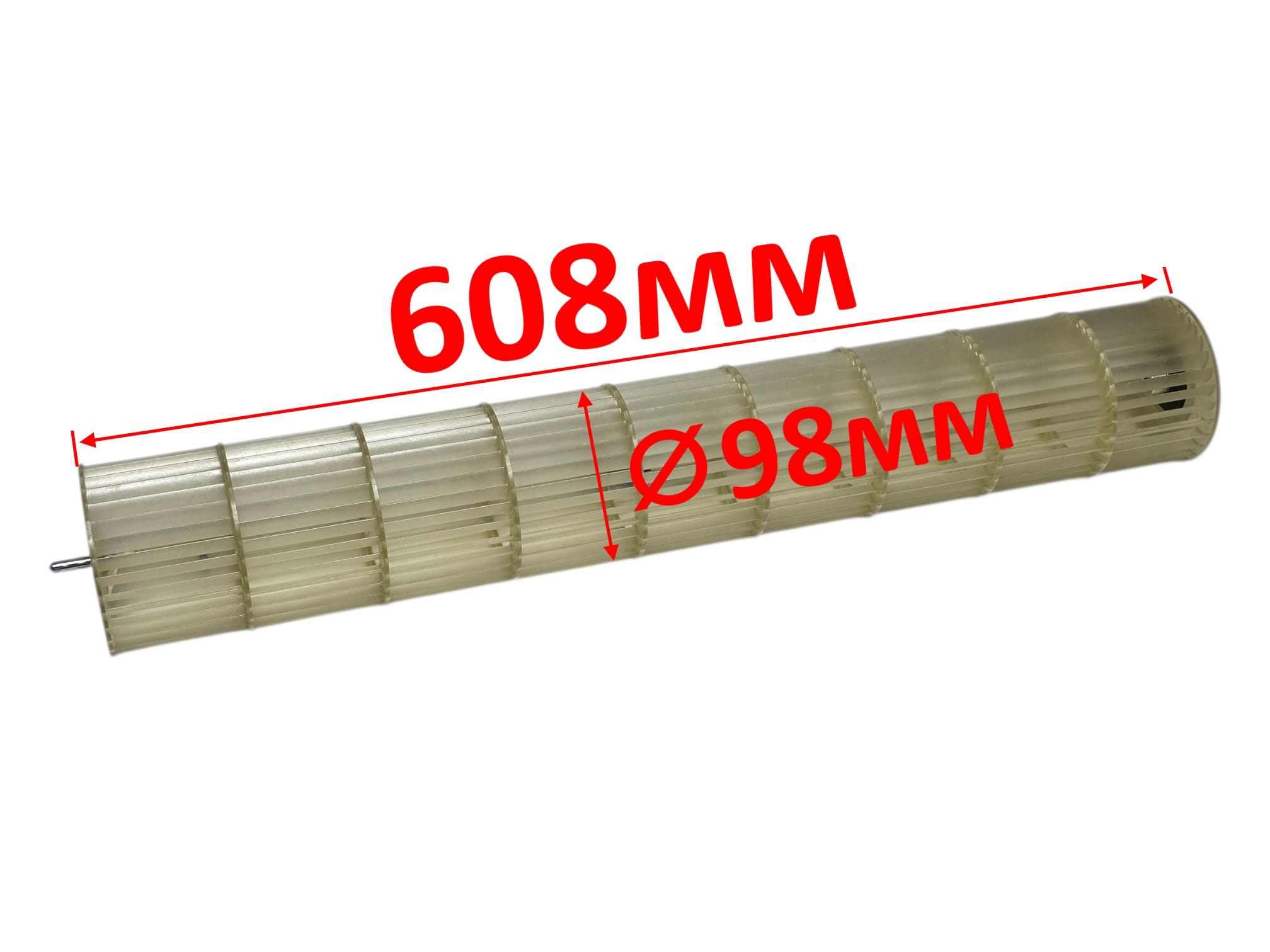 Крыльчатка внутреннего блока кондиционера Haier L608мм D98мм / посадка D6/7,8мм A0010220198 оригинал