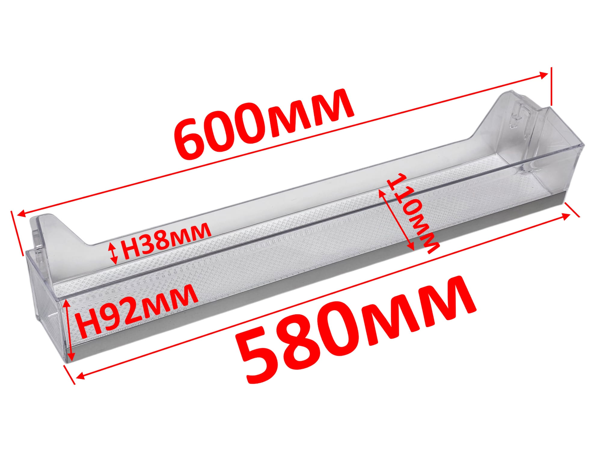 Полка балкон двери холодильника Haier, Candy 600*92*110мм (прозрачная) 0060842659B, оригинал