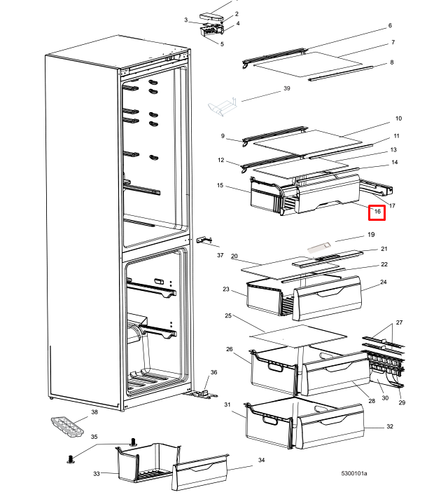 Панель (щиток) ящика холодильника Indesit, Ariston, Whirlpool, 490*118мм, прозрачная, C00384838