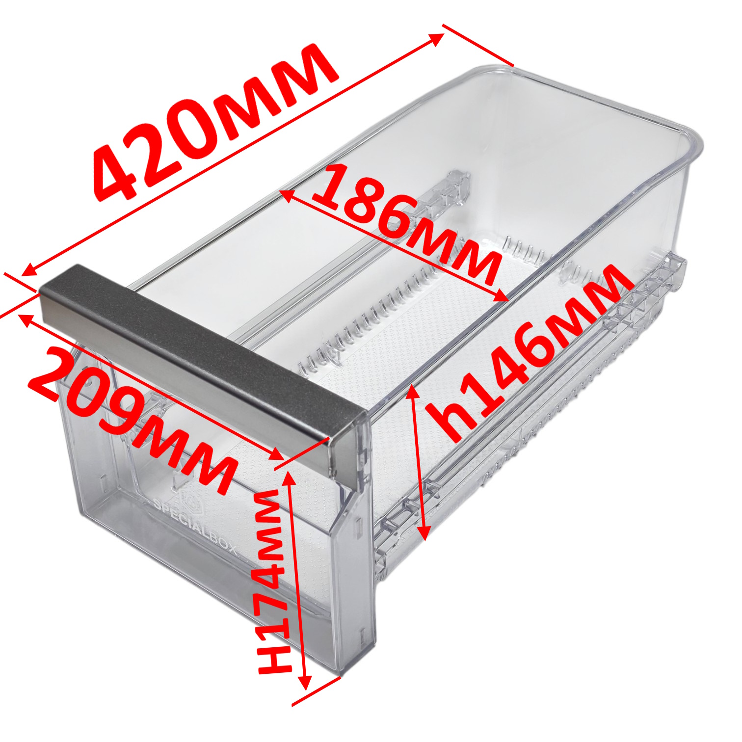 Ящик нижий левый холодильника Haier 420*209/186*174/146мм 0060842653, оригинал