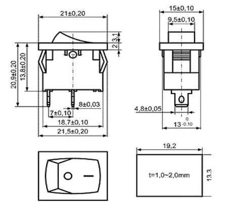 Кнопка 2 пол. 1х2 конт, 20х15мм (машинки для стрижки) 6A/250V