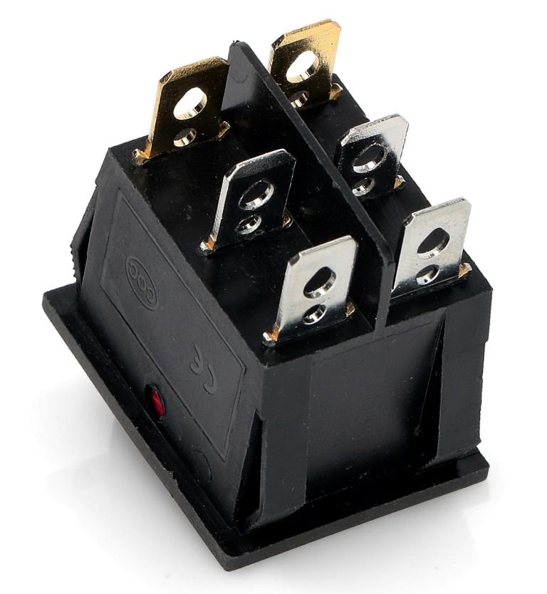 Кнопка 2 положения. 2х3 контакта. двойная узкая KCD6, 15A-250V
