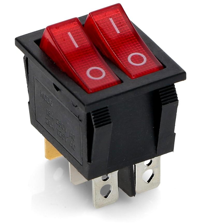Кнопка 2 положения. 2х3 контакта. двойная узкая KCD6, 15A-250V