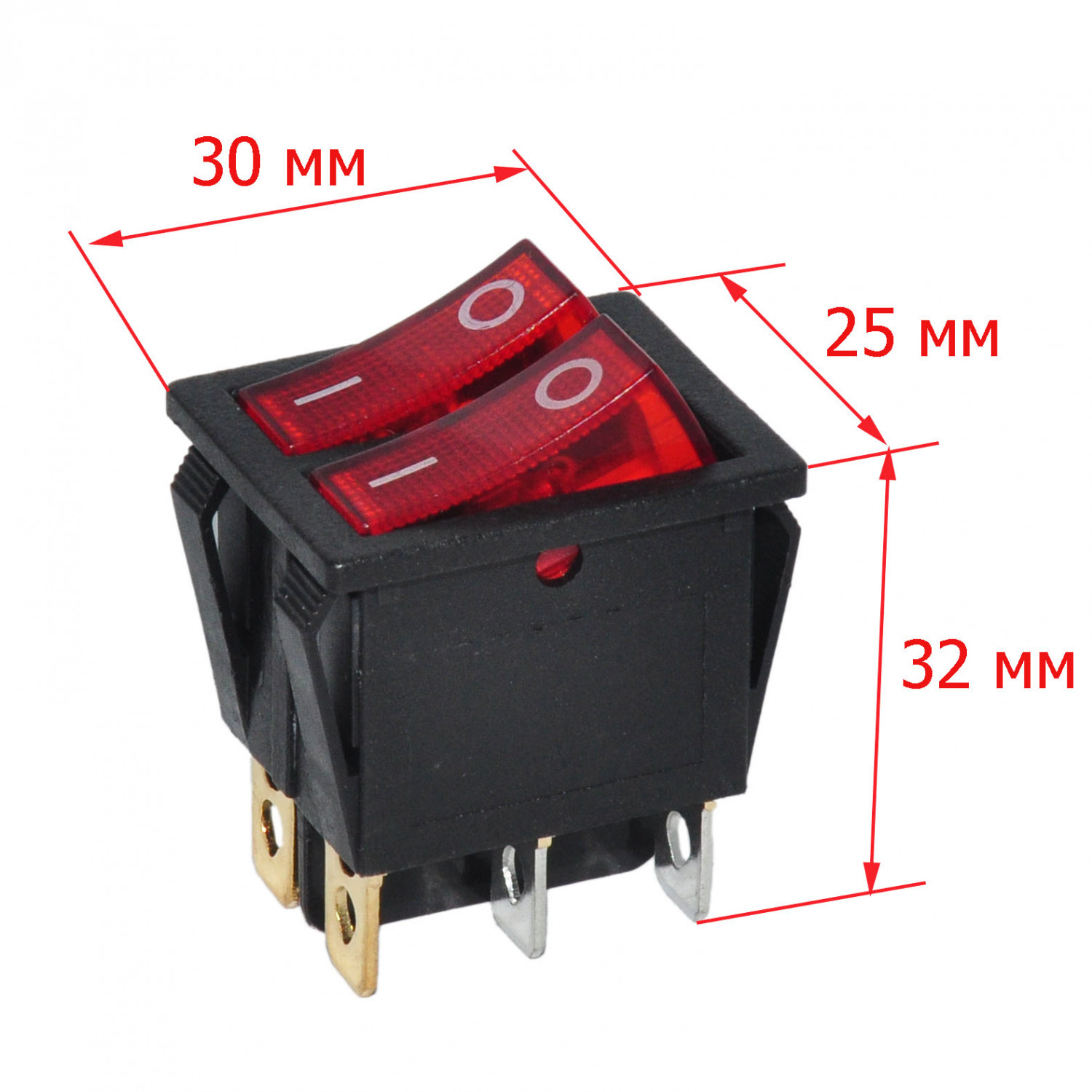 Кнопка 2 положения. 2х3 контакта. двойная узкая KCD6, 15A-250V