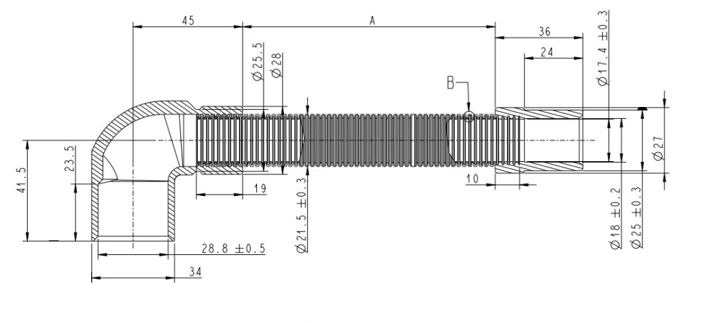 Шланг сливной стиральной машины Indesit, Ariston Г-образный D29/18мм L1,86м