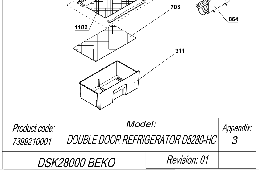 Ящик фруктовница холодильника Beko, 455х255х180 мм., 4237960700