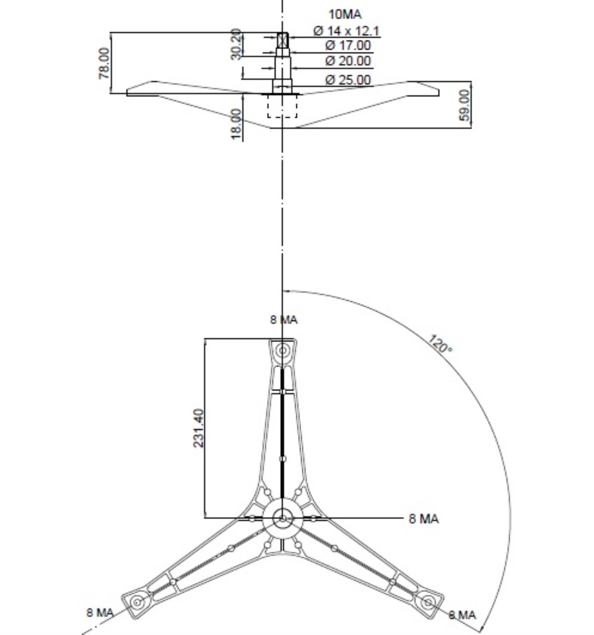 Крестовина стиральной машины Samsung DC97-01819B/A/C, DC97-00124G, H78мм, D25/20/17мм