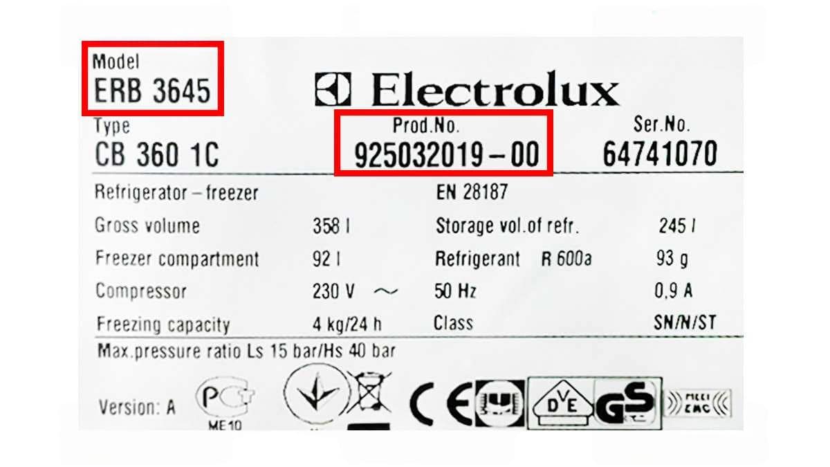 Пример шильдика: Electrolux, Zanussi, AEG
